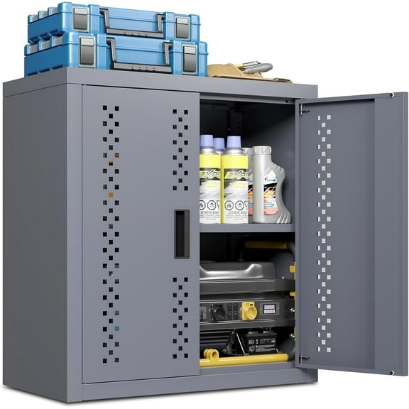 Esheno Metal Garage Cabinet with 2 Doors and Adjustable Shelves Heavy Duty Tool Organizer Wall Mounted Storage for Warehouse Basement Kitchen Gray