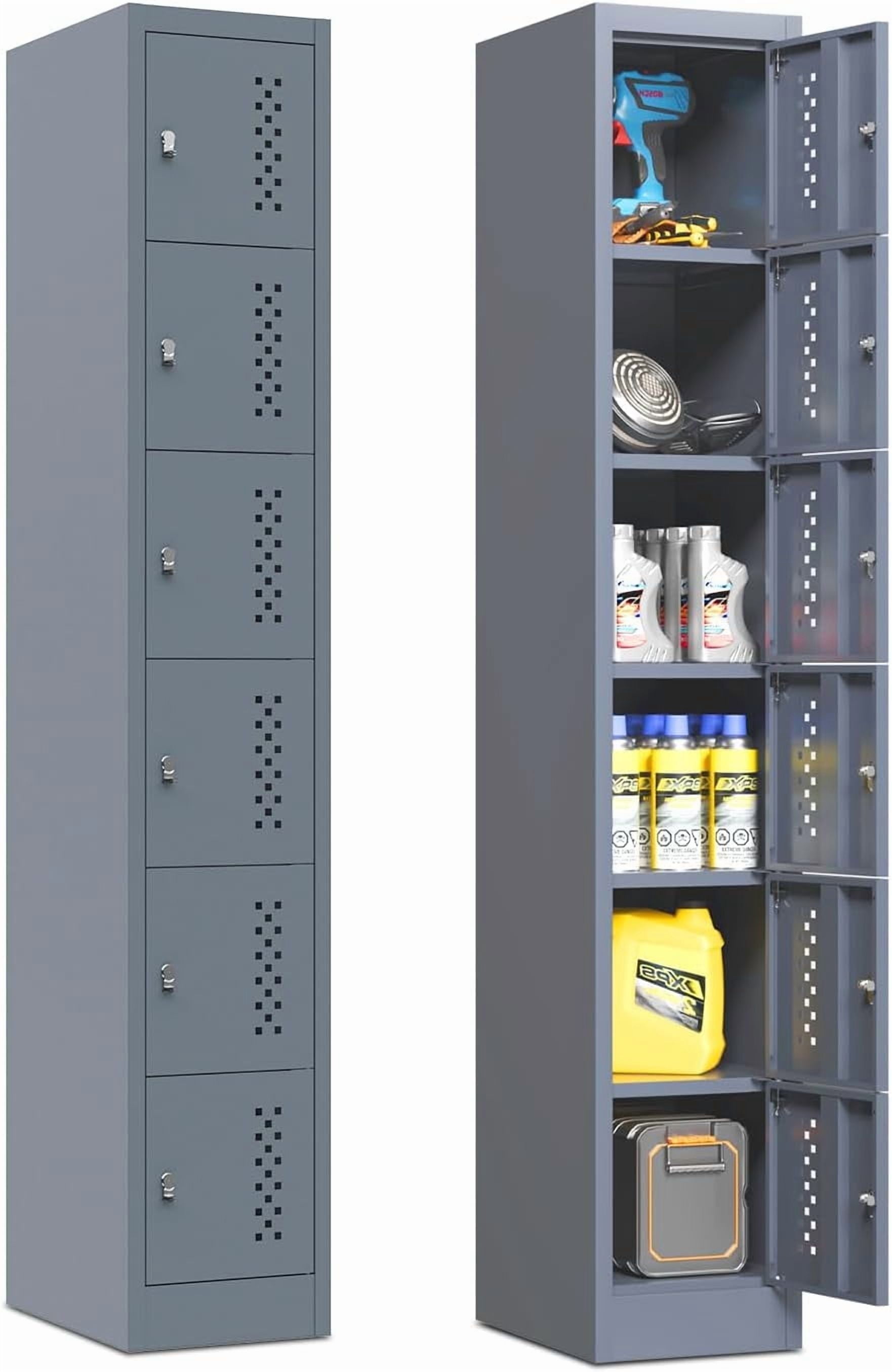 Esheno Metal Locker Storage Cabinet with 6 Doors 71 inch Tall Lockable ...