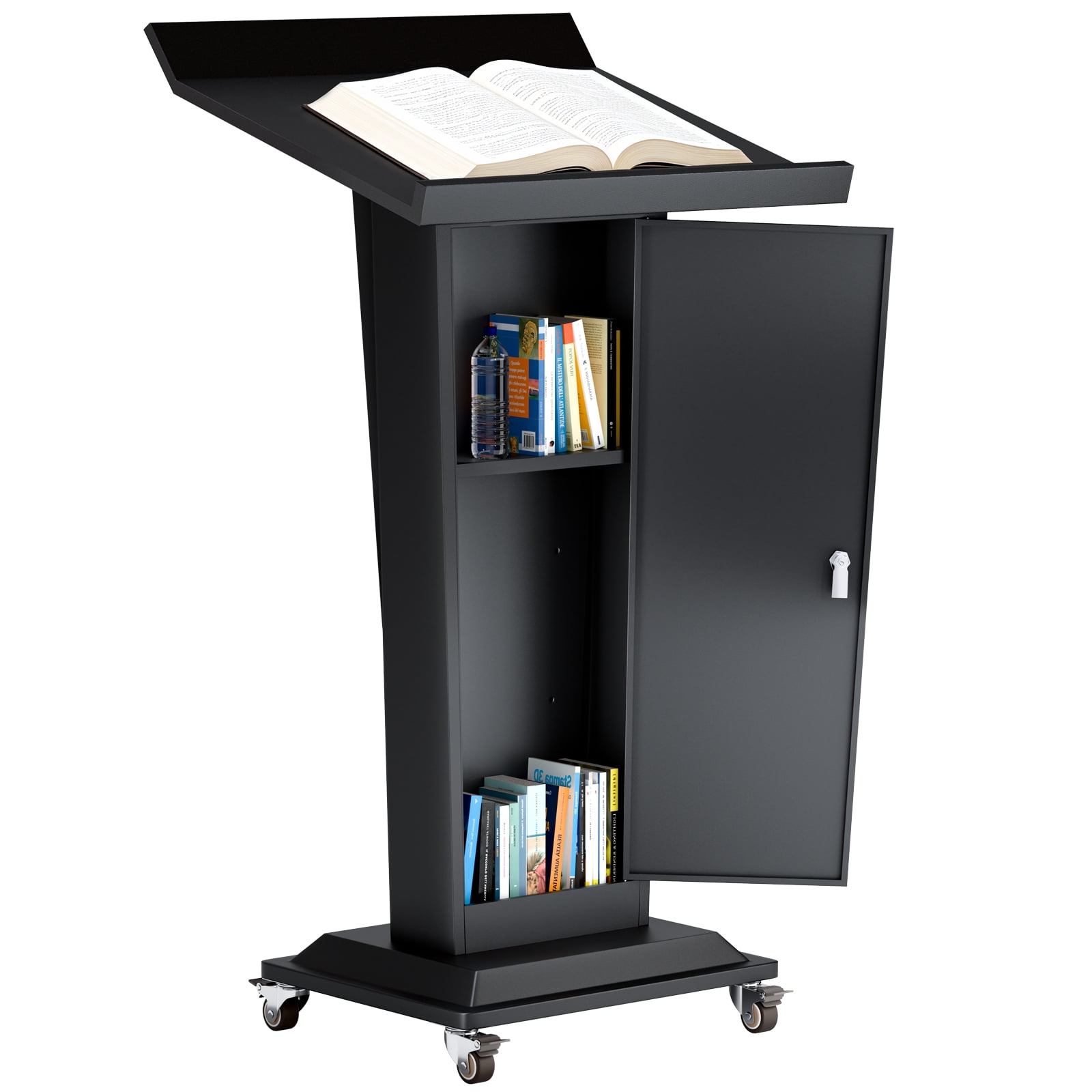 Esheno Metal Podium Stand with Wheels Heavy Duty Rolling Lectern ...