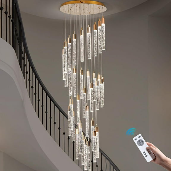 Esheno Modern Crystal Chandelier 36 Lights 236 inch High Ceiling Spiral Bubble Pendant LED Dimmable 3000K-6000K for Entryway Staircase Foyer Hallway Gold