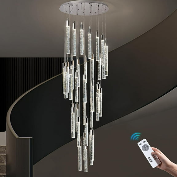 Esheno Modern Crystal Chandelier 36 Lights 236 inch High Ceiling Spiral Bubble Pendant LED Dimmable 3000K-6000K for Entryway Staircase Foyer Hallway Silve
