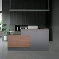 thumbnail image 1 of Esheno Modern Wooden L Shaped Reception Desk 71 inch Commercial Counter with Lockable Drawers and Cabinet Walnut Finish Left Side Storage for Office Lobby School, 1 of 8