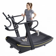 Esheno Non Electric Curved Treadmill 6 Resistance Levels Commercial Grade 440 lbs Load LCD for Cardio Anaerobic Home Gym