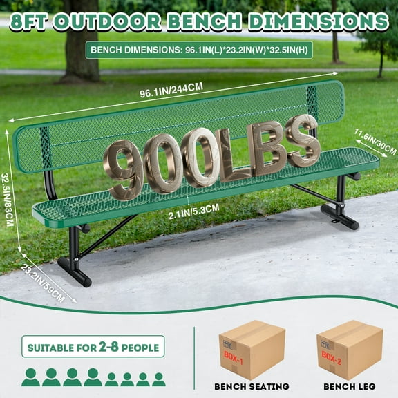 Esheno Outdoor Garden Bench Cast Iron Frame Expanded Metal W Backrest for Lawn Patio 72in Green
