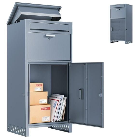 Esheno Steel Package Delivery Box 15.74 x 37.82in Lockable Anti-Theft Weather-Resistant Extra Large Mailbox For Porch Curbside Blue