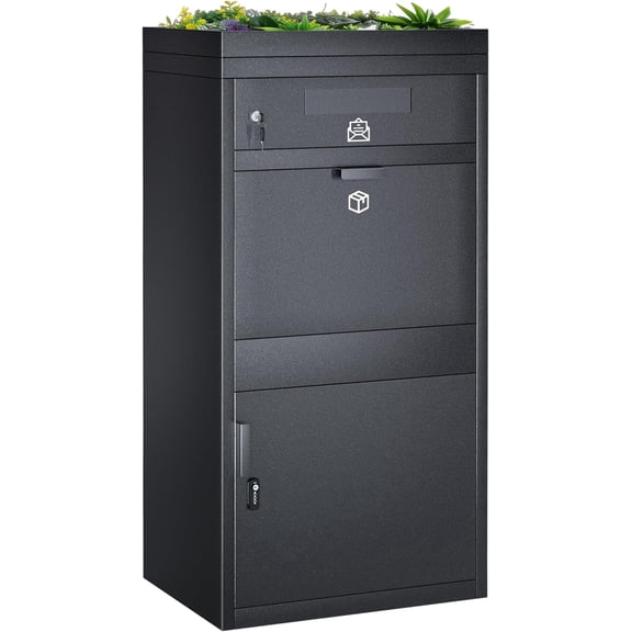 Esheno Package Delivery Box 45 in H Anti Theft Galvanized Steel Combination Lock Large Capacity Parcel Mailbox with Planter Top for Porch Apartment