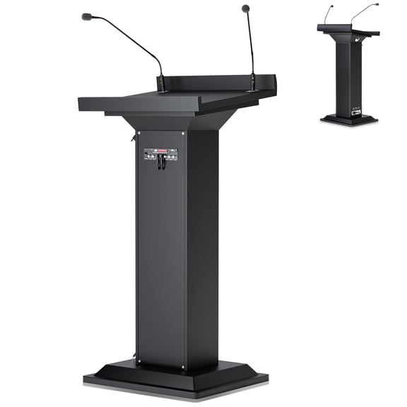 Esheno Portable Curved Podium 47 inch with Speaker Microphone Metal Baking Paint Anti Rust Black for Church Weddings