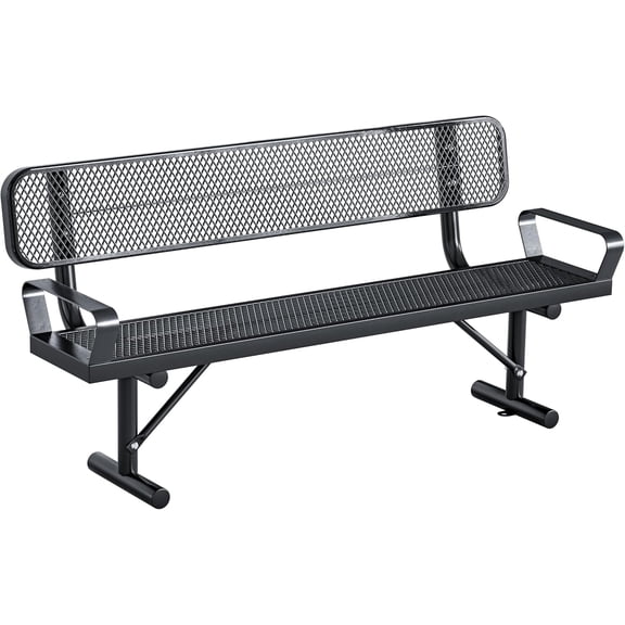 Esheno Portable Outdoor Bench 6 ft Steel with Armrests Backrest Metal Mesh for Park Garden Patio Black