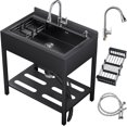 thumbnail image 1 of Esheno Stainless Steel Freestanding Utility Sink Cold Hot Faucet Hoses Drain Kit For Backyard Bathroom Black 41.7in, 1 of 8