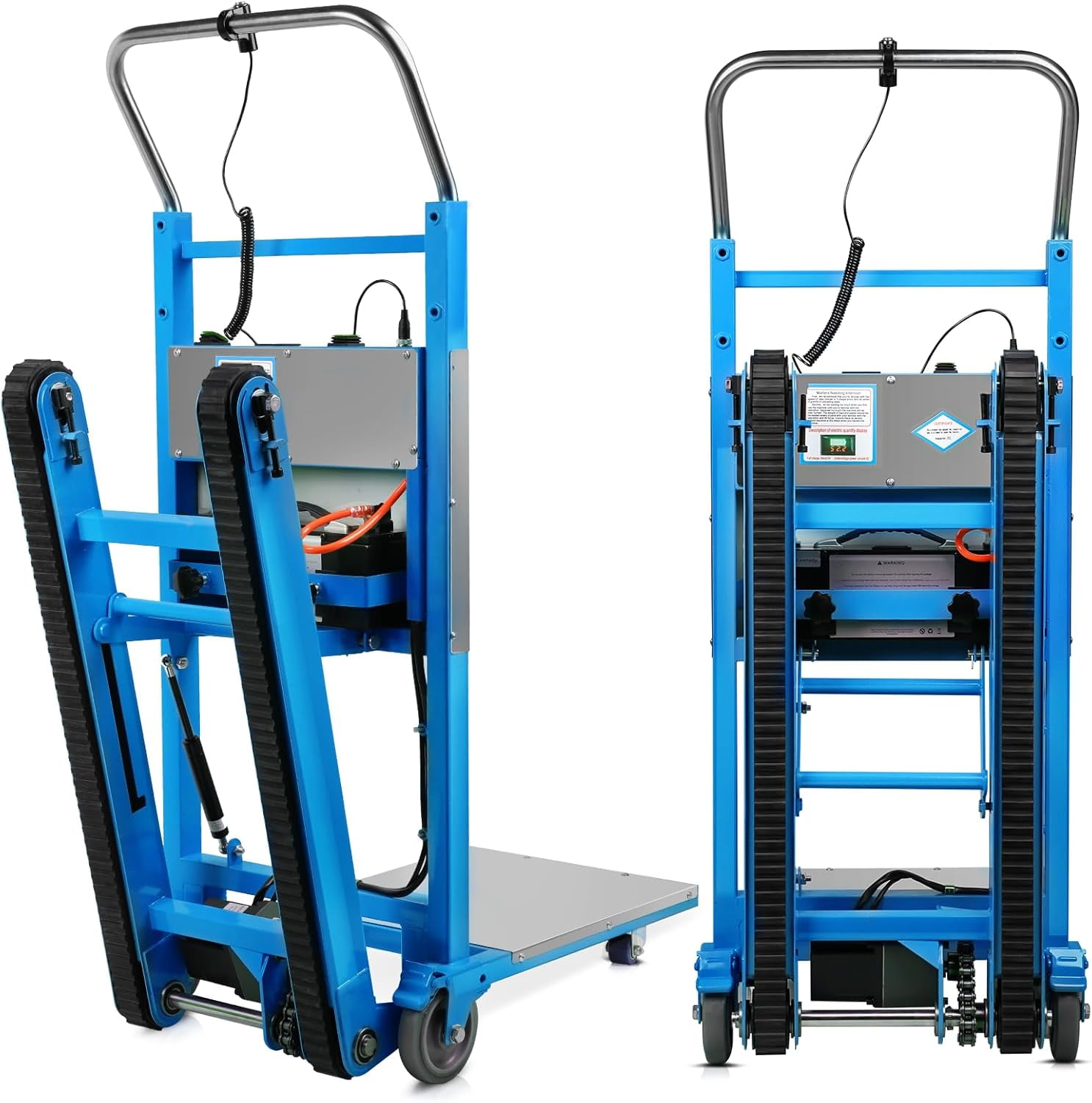 Esheno Stair Climber Cart 880 lbs Capacity Electric Hand Truck with 3 Ropes for Heavy Furniture Logistics Warehouse Use Blue and Silvery
