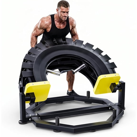 Esheno Tire Flip Trainer 330 lbs Max Weight Capacity Functional Training Equipment 180 Rotation Octagonal Base Dual Rubber Protection Add Weight Plates for Home Gym