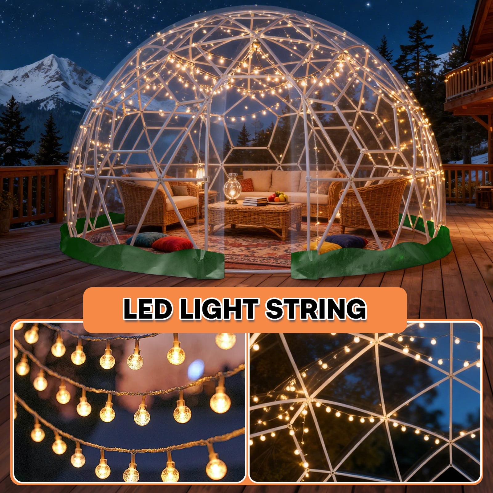 Esheno Transparent PVC Garden Dome 12x7.2 ft Weatherproof Greenhouse Bubble Tent For Outdoor Backyard Party Green