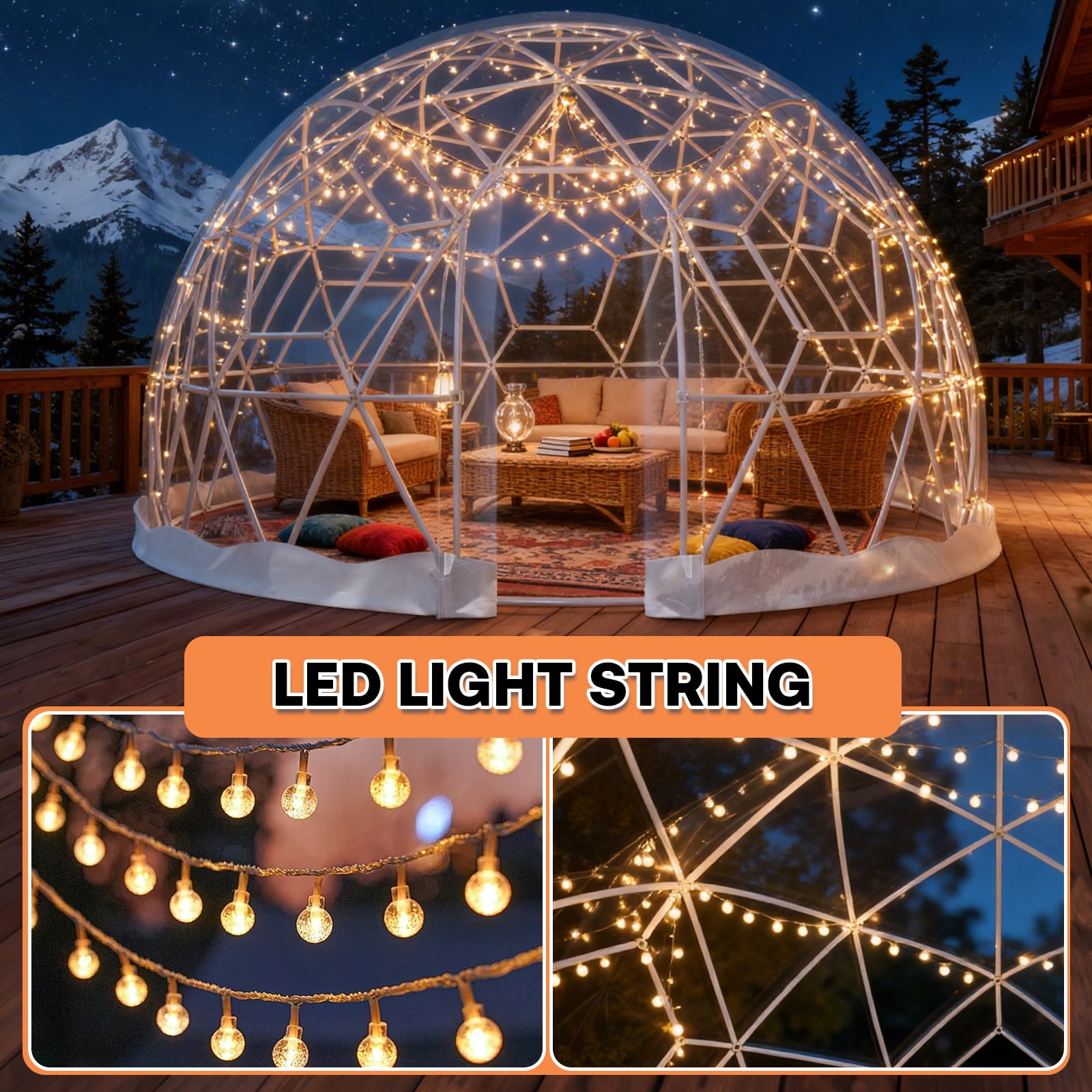 Esheno White Transparent Garden Dome 12x7.2 ft Weatherproof PVC Bubble Tent Outdoor Backyard Party Greenhouse