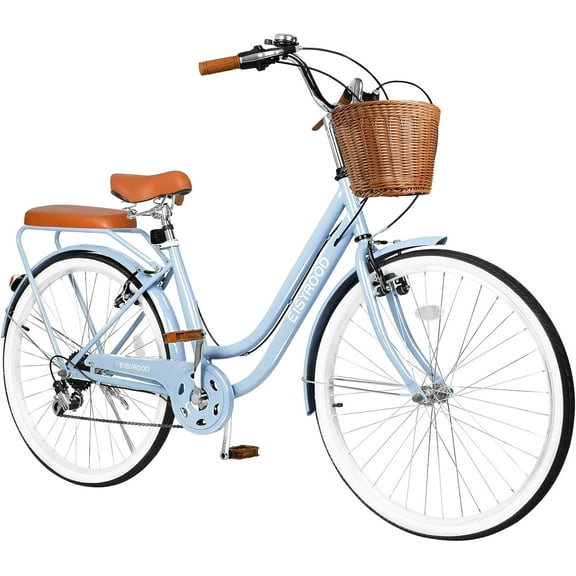 Esheno Women's 26 inch 7-Speed Cruiser Bike with Anti-Skid Tires Lightweight Hybrid Frame Adjustable Seat V-Brakes Blue
