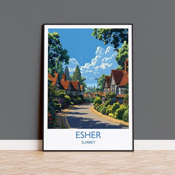 Esher Surrey UK Travel Gift Coastal Travel Memory Wall Art Decor Unframed Paper Print