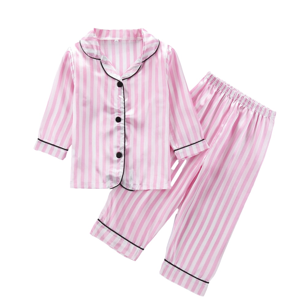 Esho 12M6T Toddler Girls Satin Silk Pajamas Sets Long Sleeve ButtonDown Shirts + Pants Pjs