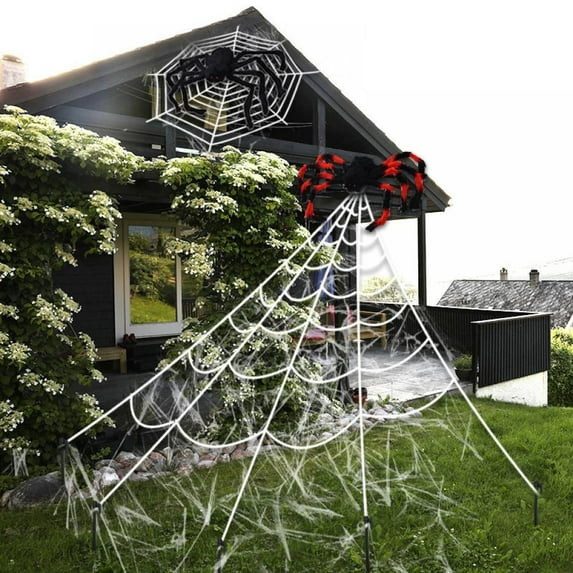 Esho 16Ft Giant Halloween Spider Web Spider Triangular Net Halloween Yard Party Decor