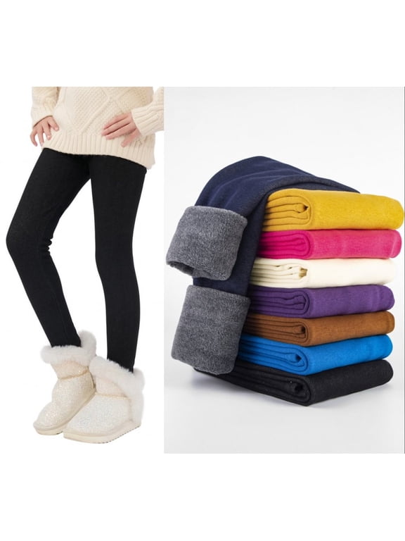 2-13Y Girls Winter Warm Thicken Fleece Leggings Kids Solid Color Tights Long Pants