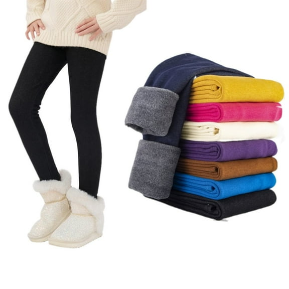 Esho 2-13Y Girls Winter Warm Thicken Fleece Leggings Kids Solid Color Tights Long Pants