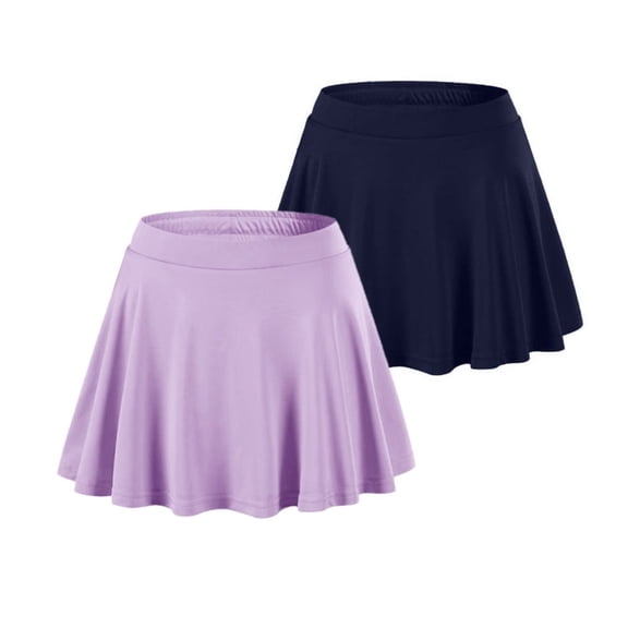Esho 2 Pack Girls Casual Mini Skirts with Liner, Teens Kids Athletic Solid Culottes Pleated Skater Skirt Skorts, 4-14 Years