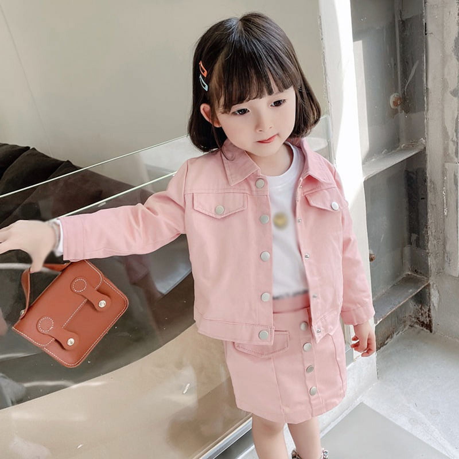 Esho 2Pcs Kids Girls Denim Jacket Mini Skirt Outfit Set Children Casual Long Sleeve Top A Line Skirt 3 8T Walmart