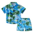 thumbnail image 1 of Esho 2Pcs Toddler Big Boys Summer Beach Outfits Set Button Down Shirt + Shorts Holiday Hawaiian Clothes 2-14 Years, 1 of 8