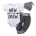 thumbnail image 1 of Esho 3Pcs Newborn Baby Boys Little Bro/Dude Clothes Infant Letter Printed Romper Bodysuit +Long Pants +Beanie Cap Outfits Set For 0-18 Months, 1 of 5