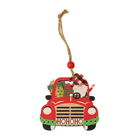 Esho 4Pcs/Set Christmas Tree Hanging Ornaments Wooden Red Truck Santa Claus Farmhouse Christmas Decoration