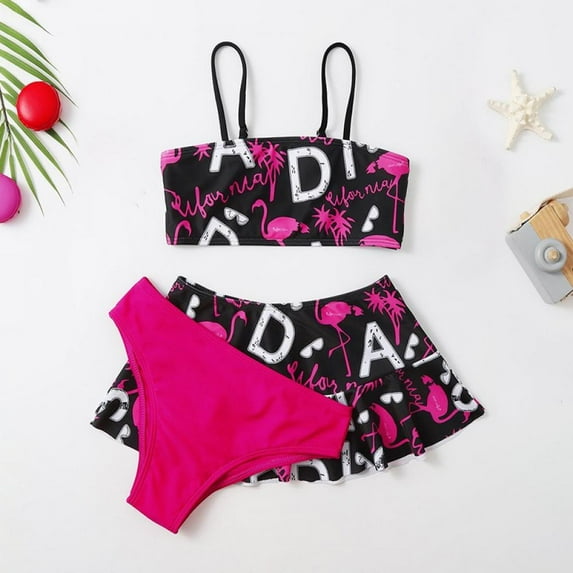 Esho 6-12T Girls Swimsuits, Big Girls Floral Bikinis Bathing Suit, 3 Pieces, Size 6-12 Years