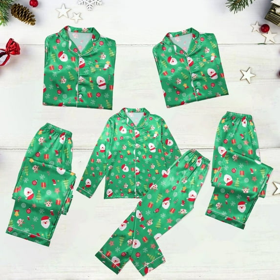 Esho 6-13T Brother and Sister Matching Christmas Pajamas Set Boys Girls Silk Satin Button Down Sleepwear Nightwear Pj Set