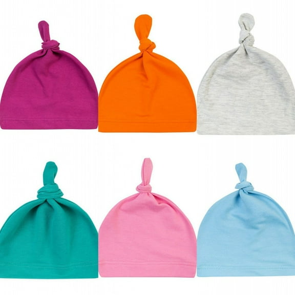 Esho 6 Pack Toddler Beanie Caps Newborn Baby Boys Girls Cotton Knotted Hats, 0-24 Months