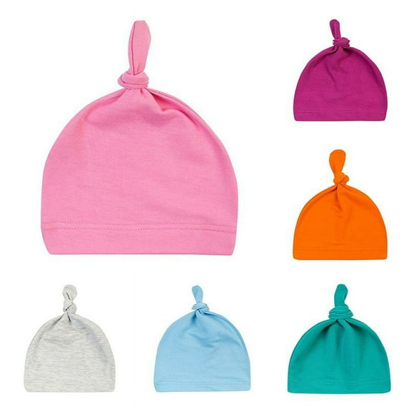 Esho 6 Pack Toddler Beanie Caps Newborn Baby Boys Girls Cotton Knotted Hats, 0-24 Months