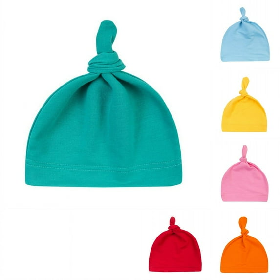 Esho 6 Pack Toddler Beanie Caps Newborn Baby Boys Girls Cotton Knotted Hats, 0-24 Months