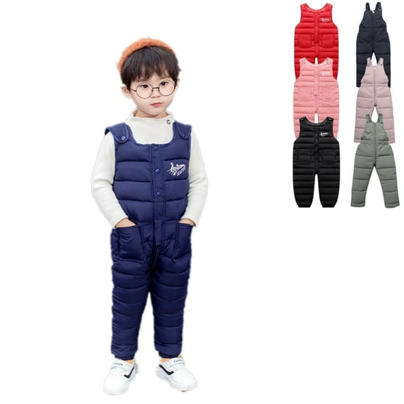Esho Baby Boys Girls Winter Down Snow Pants Overalls Snowsuit, 6M-4T Toddler Warm Down Jumpsuit Zipper Snow Bibs Pants
