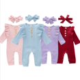 thumbnail image 1 of Esho Baby Girls Cotton Ruffled Romper + Headband Outfits Clothes Set Infants Long Sleeve Bodysuits, 0-18 Months, 1 of 8