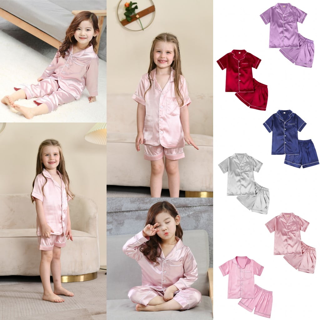 Esho Big Boys Girls Pajamas Sets, Kids Satin Silk Sleepwear Set, Little Gilrs Boys Christmas