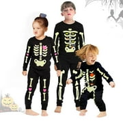 Esho Boys Girls Brother and Sister Halloween Outfits Family Matching Glowing Skeleton Pajamas Set 6M-15T