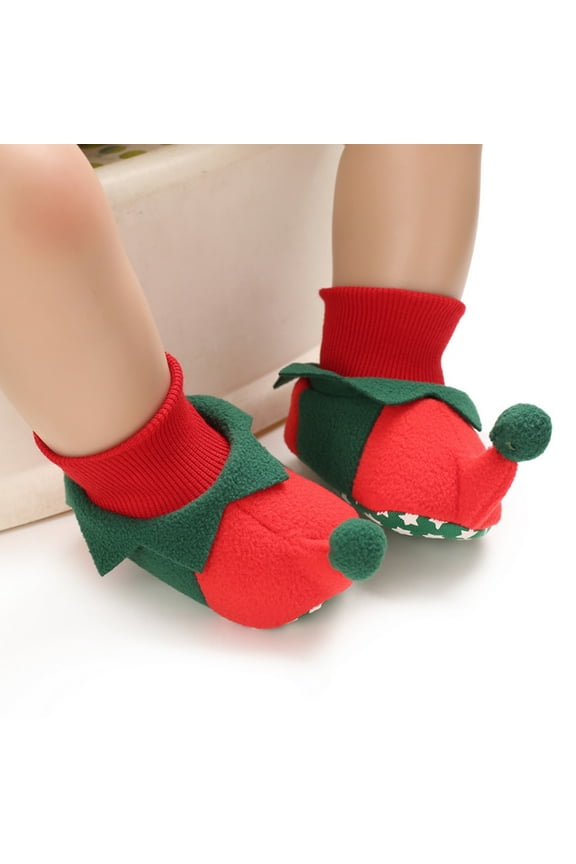 Christmas Baby Shoes Snow Boots, Infants Winter Xmas Plush Warm Slipper Shoes Santa Elf Booties Shoes 0-18M