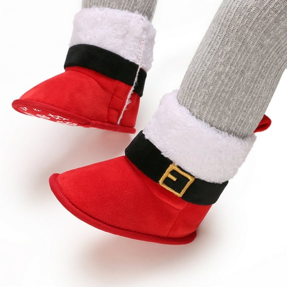 Esho Christmas Baby Shoes Snow Boots, Infants Winter Xmas Plush Warm Slipper Shoes Santa Elf Booties Shoes 0-18M