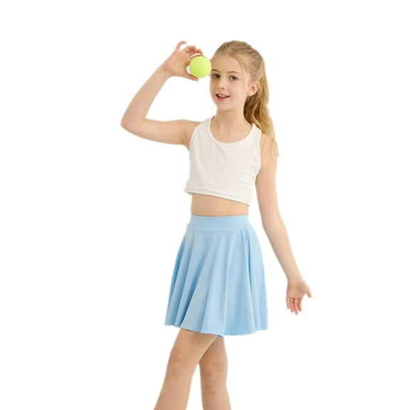 Esho Girls Casual Mini Skirts with Liner, Teens Kids Athletic Solid Culottes Pleated Skater Skirt Skorts, 4-14 Years