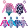 thumbnail image 1 of Esho Girls Long Sleeve One-Piece Swimsuit Kids Beach Swimming Bathing Suit Swimwear 2-12Y, 1 of 8