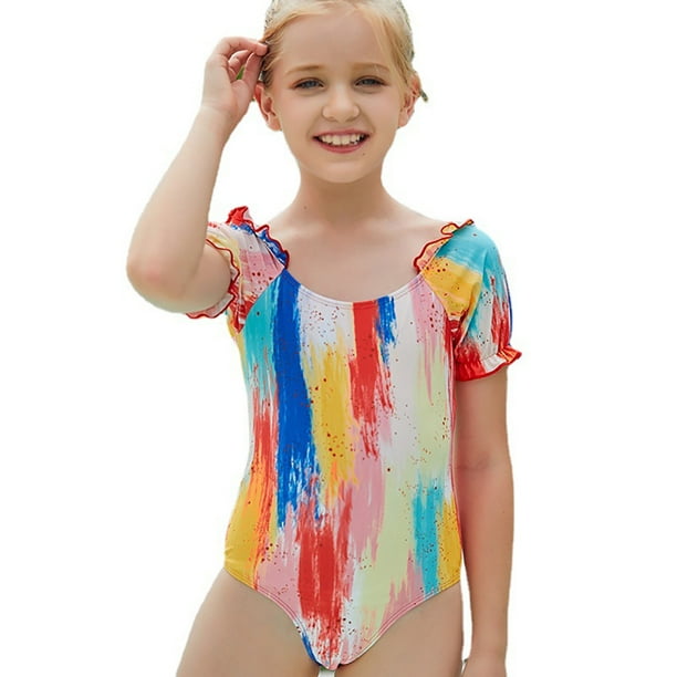 ワンピース水着 Fan Print One Piece Kids Swimsuit I ♥ Swimming キッズワンピース水着 - ブルーウェーブ