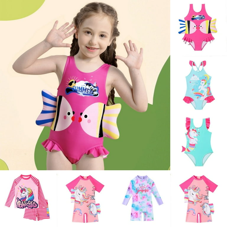 ワンピース水着 Fan Print One Piece Kids Swimsuit Esho Girls One-piece Swimsuit Cartoon Printed Bathing Suit