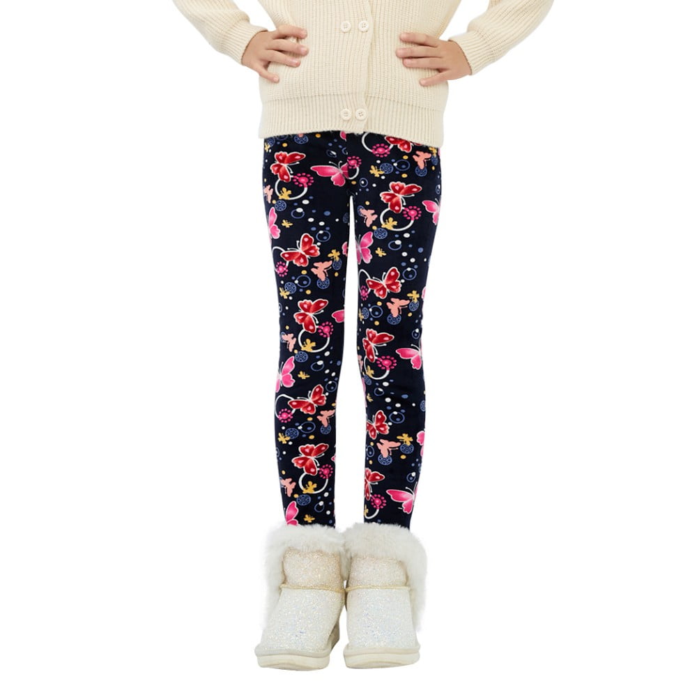 Esho Girls Winter Warm Thicken Fleece Leggings Toddler Kids Floral