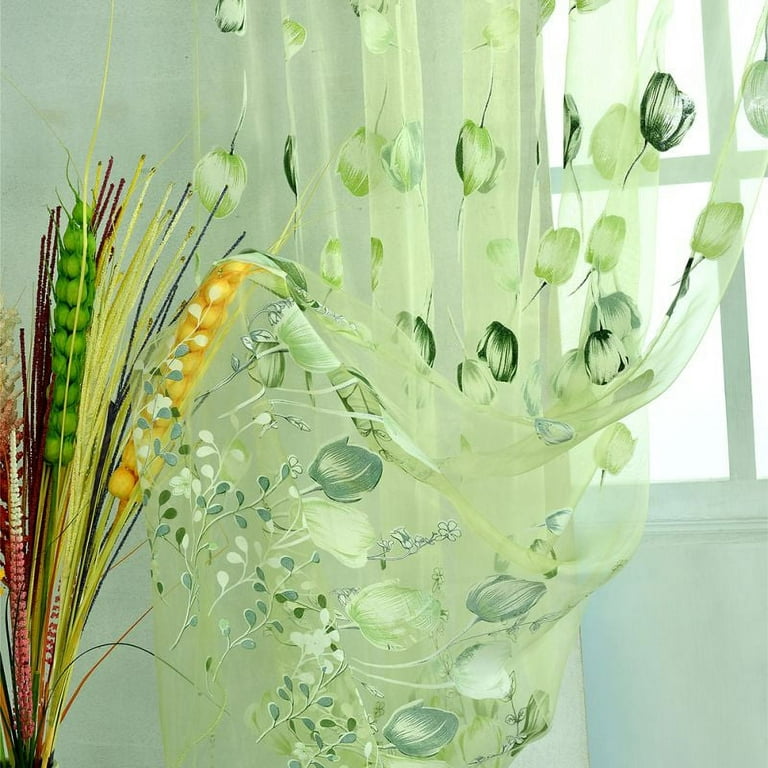 Tulip Floral Window Beads Decor Sheer Curtain Panel Voile Drape Vanlaces 