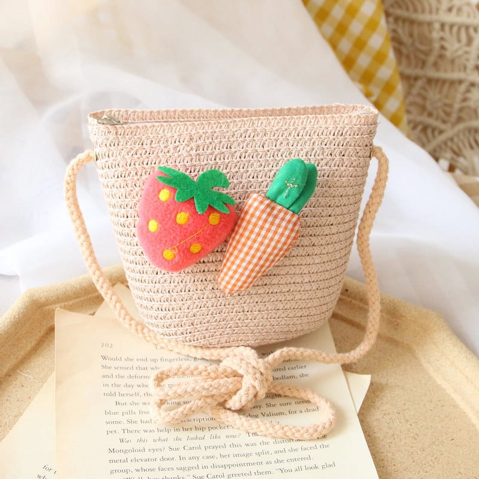 Esho Little Girls Boho Straw Crossbody Bags Kids Summer Messenger Sling Bag 1 5 Years