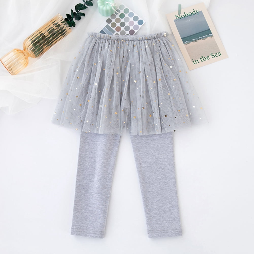 Esho Little Girls Footless Leggings with Ruffle Tulle Tutu Skirts