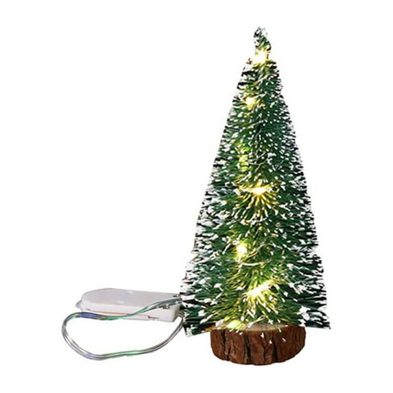 Esho Mini LED Christmas Tree Small Wooden Base Pine Tree Xmas Holiday Party Home Tabletop Decor