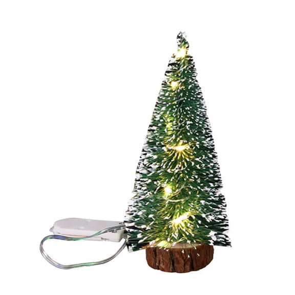 Esho Mini LED Christmas Tree Small Wooden Base Pine Tree Xmas Holiday Party Home Tabletop Decor