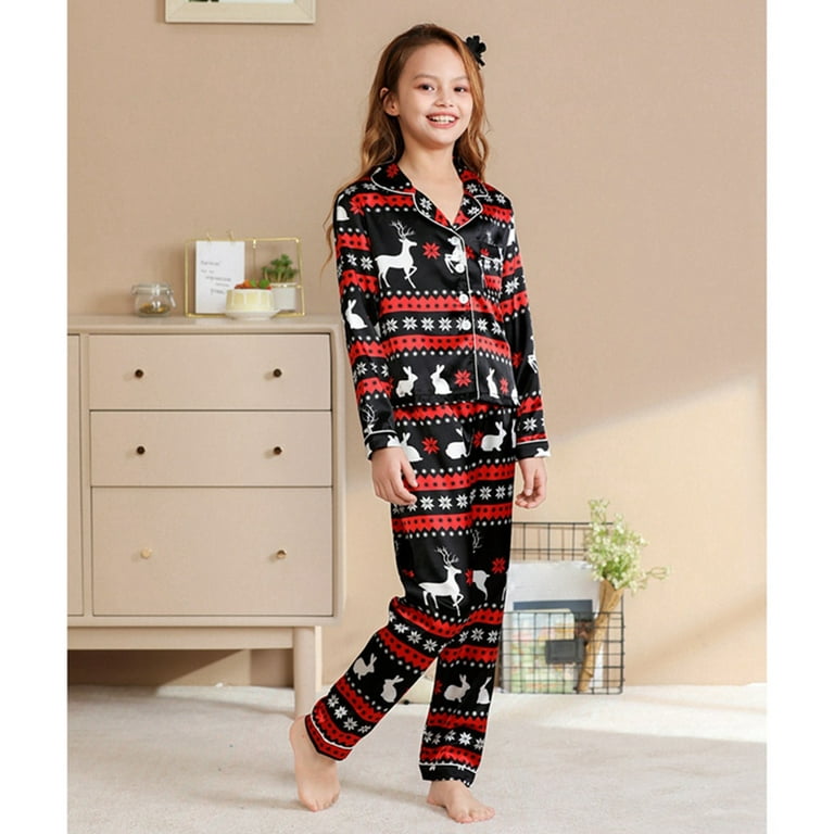 4 6 8 10 12 14 Years Children Satin Pajamas Sets Kids Sleepwear Pyjamas  Solid Color